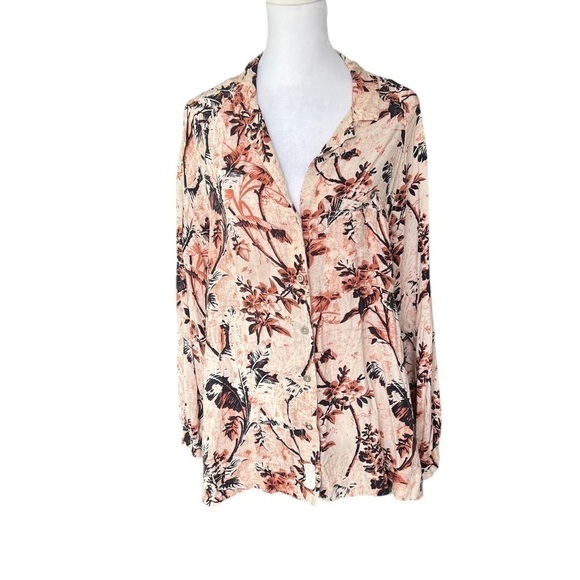 Free People - Oversized Floral Button Down Floral Boho Blouse Sz S - Picture 3 of 7